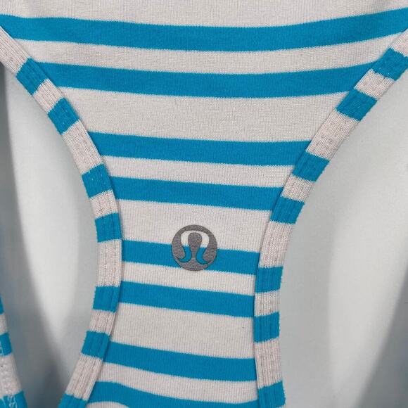 Lululemon Cool Racerback Tank Top Size 8 Blue White Stripe - Picture 7 of 10